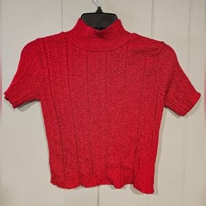Knitmania Medium Knit Mock Neck Sweater Cropped Ribbed 13" Pit To Pit  16" Long